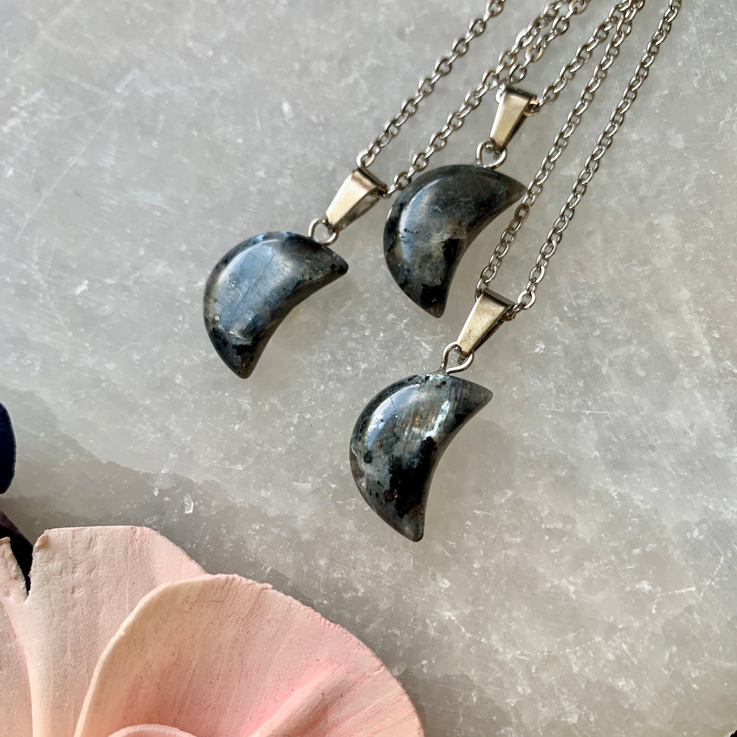 Small Larvikite Moon Necklace