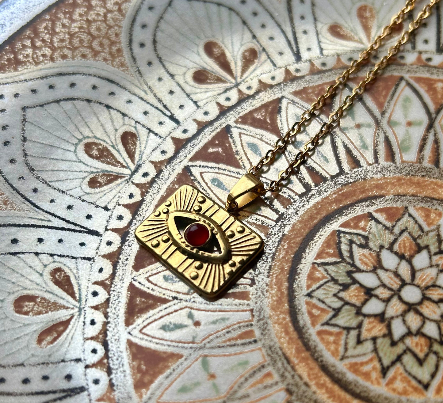 Carnelian Evil Eye Gold Pendant Necklace