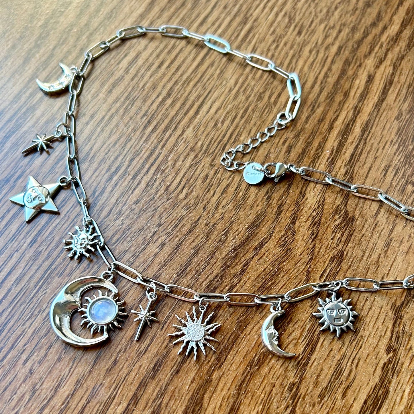 Moonstone Celestial Silver Charm Necklace