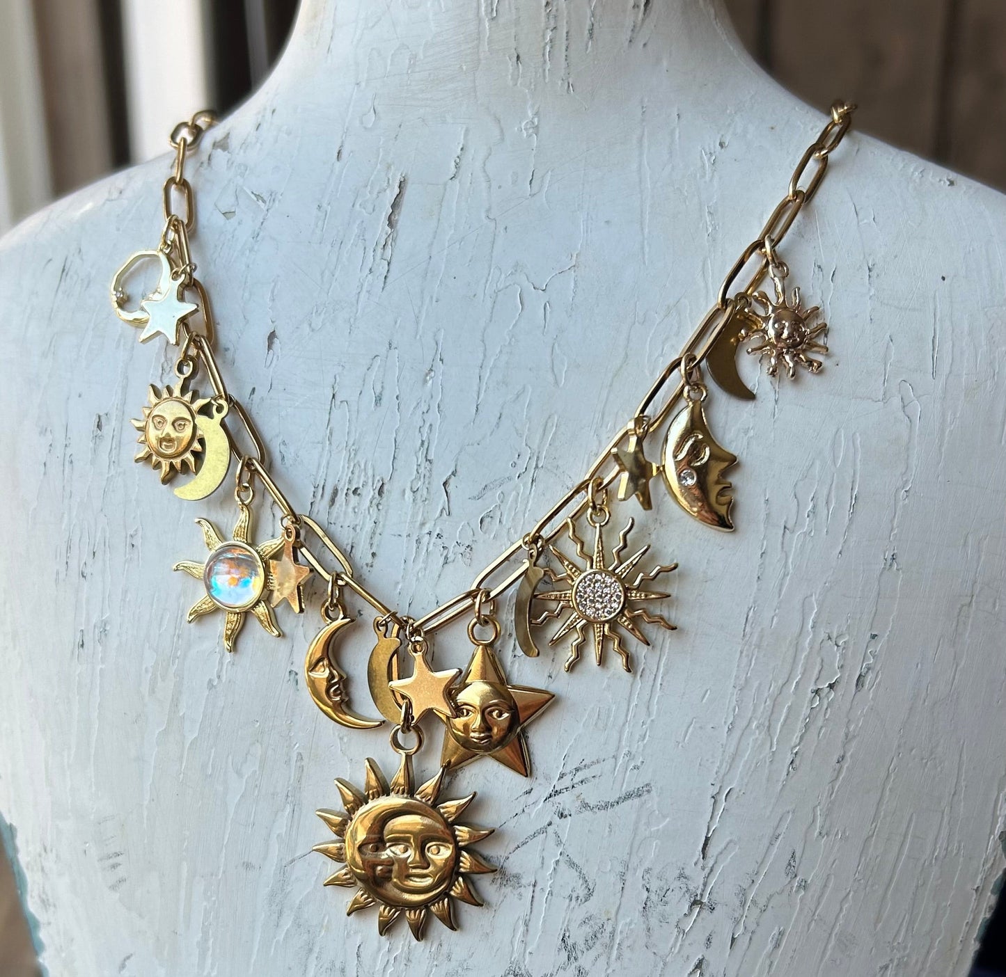 Celestial Gold Double Layer Charm Necklace