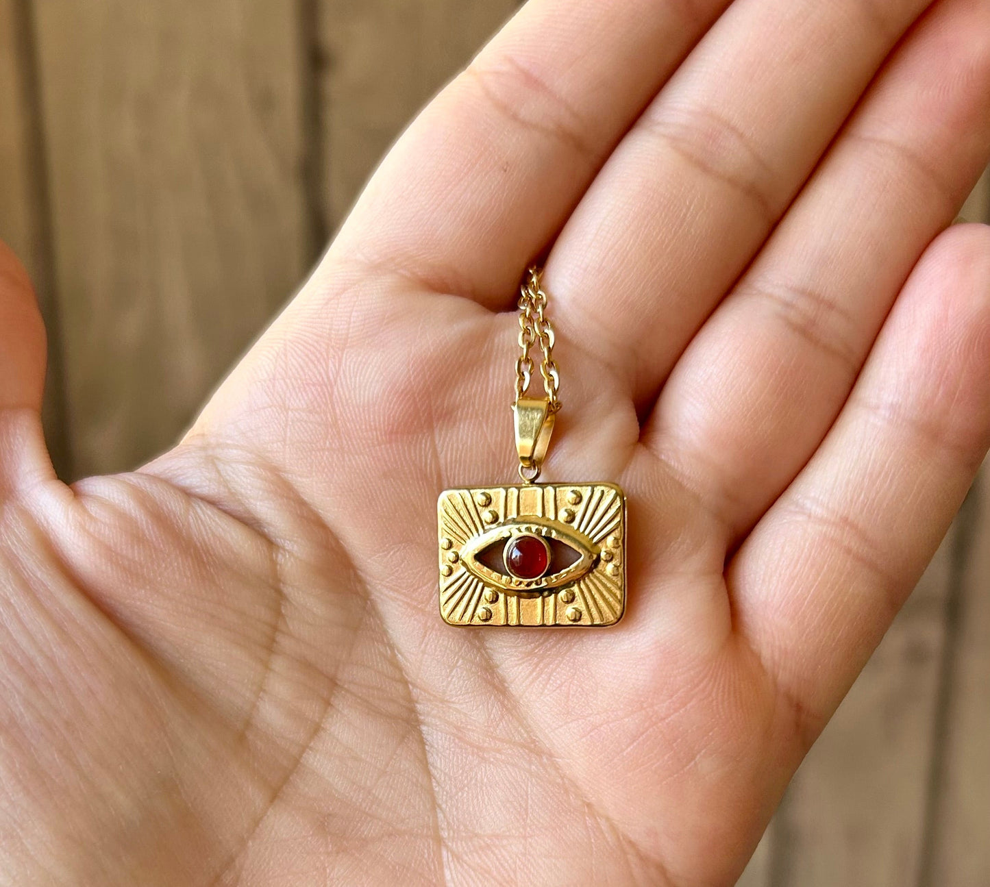 Carnelian Evil Eye Gold Pendant Necklace
