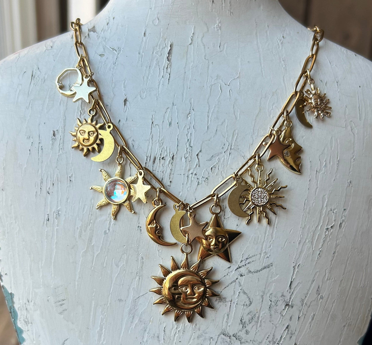Celestial Gold Double Layer Charm Necklace