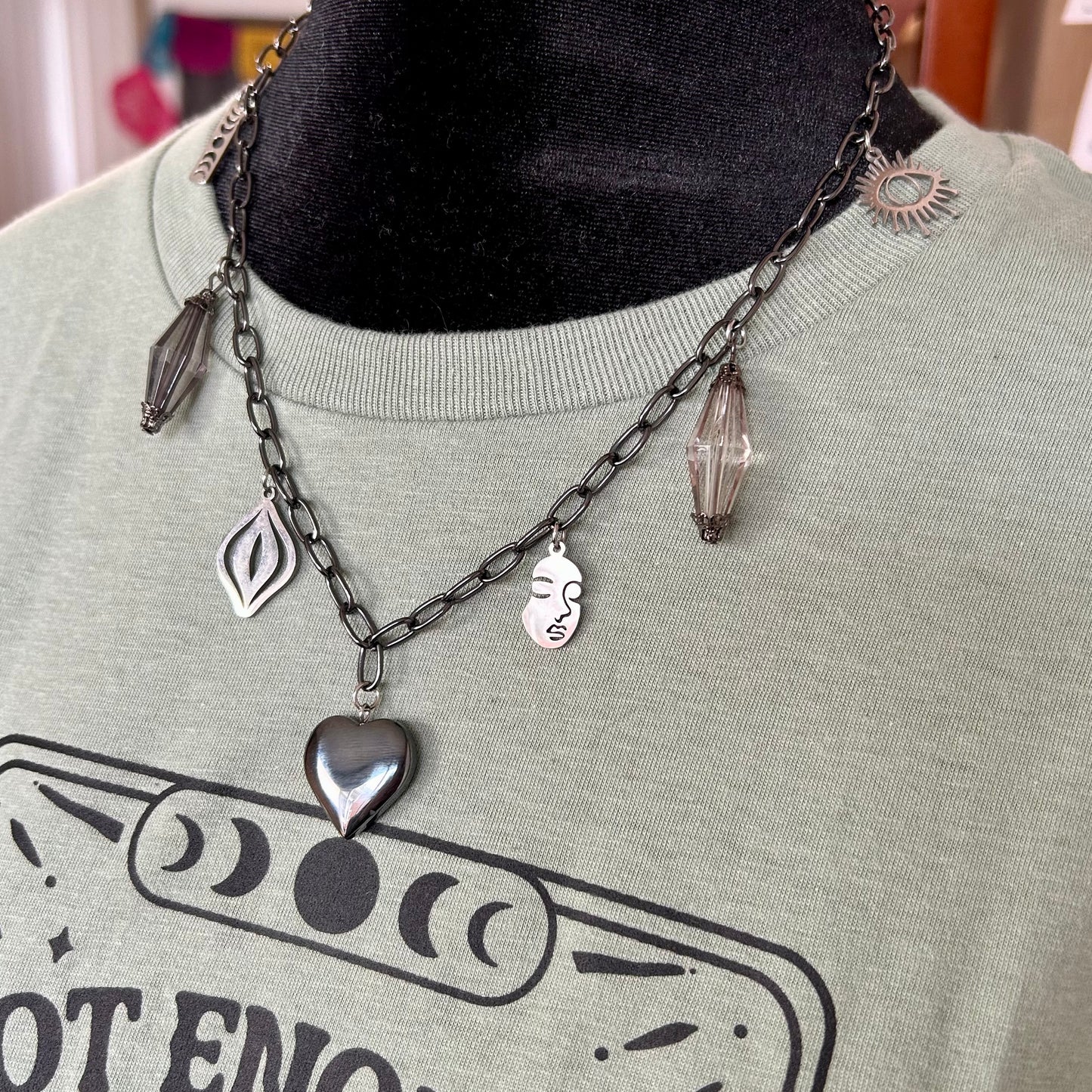 Hematite Heart Charmed Necklace