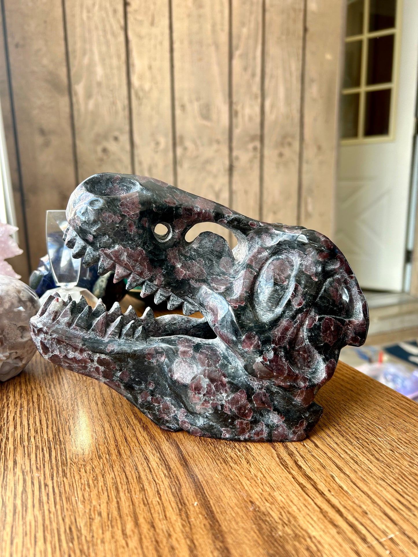 Firework Garnet Dinosaur Skull Carving 5+ lb