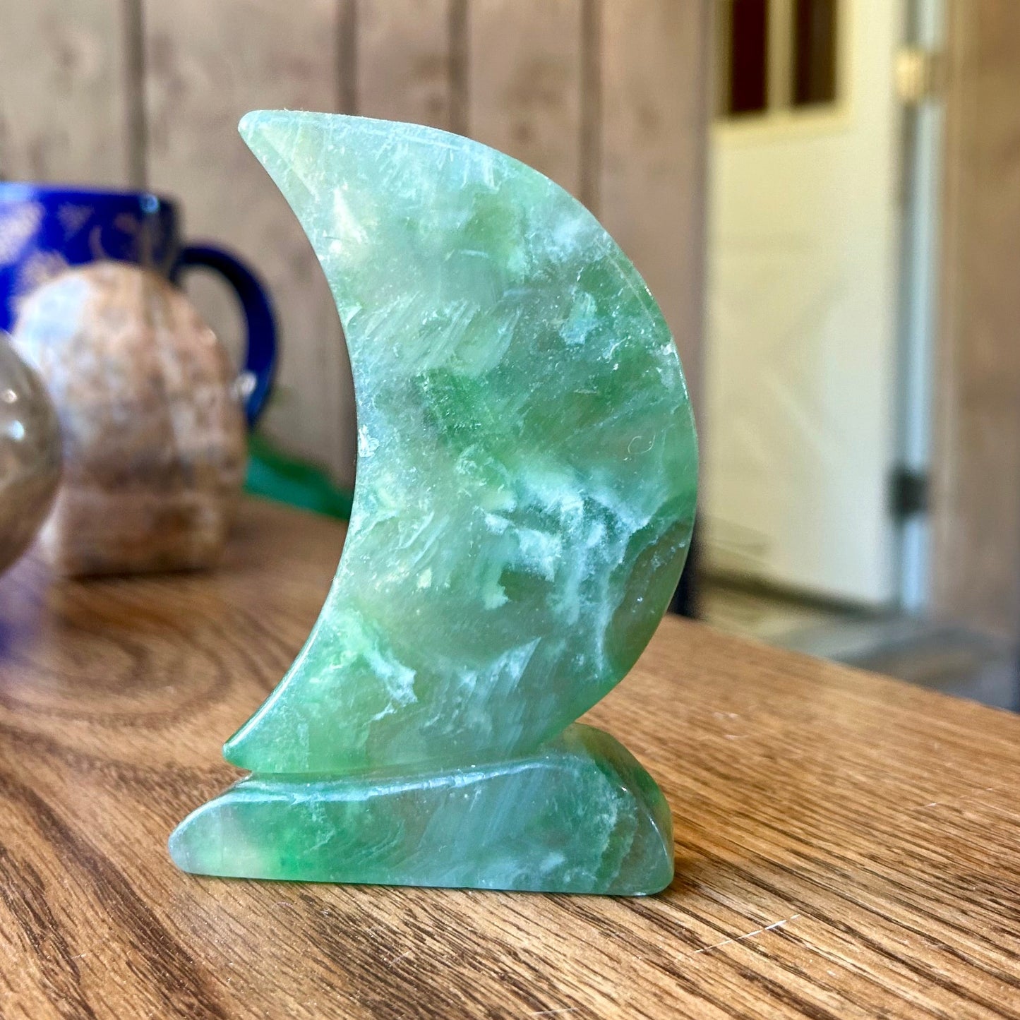 Green Fluorite Standing Moon Carving