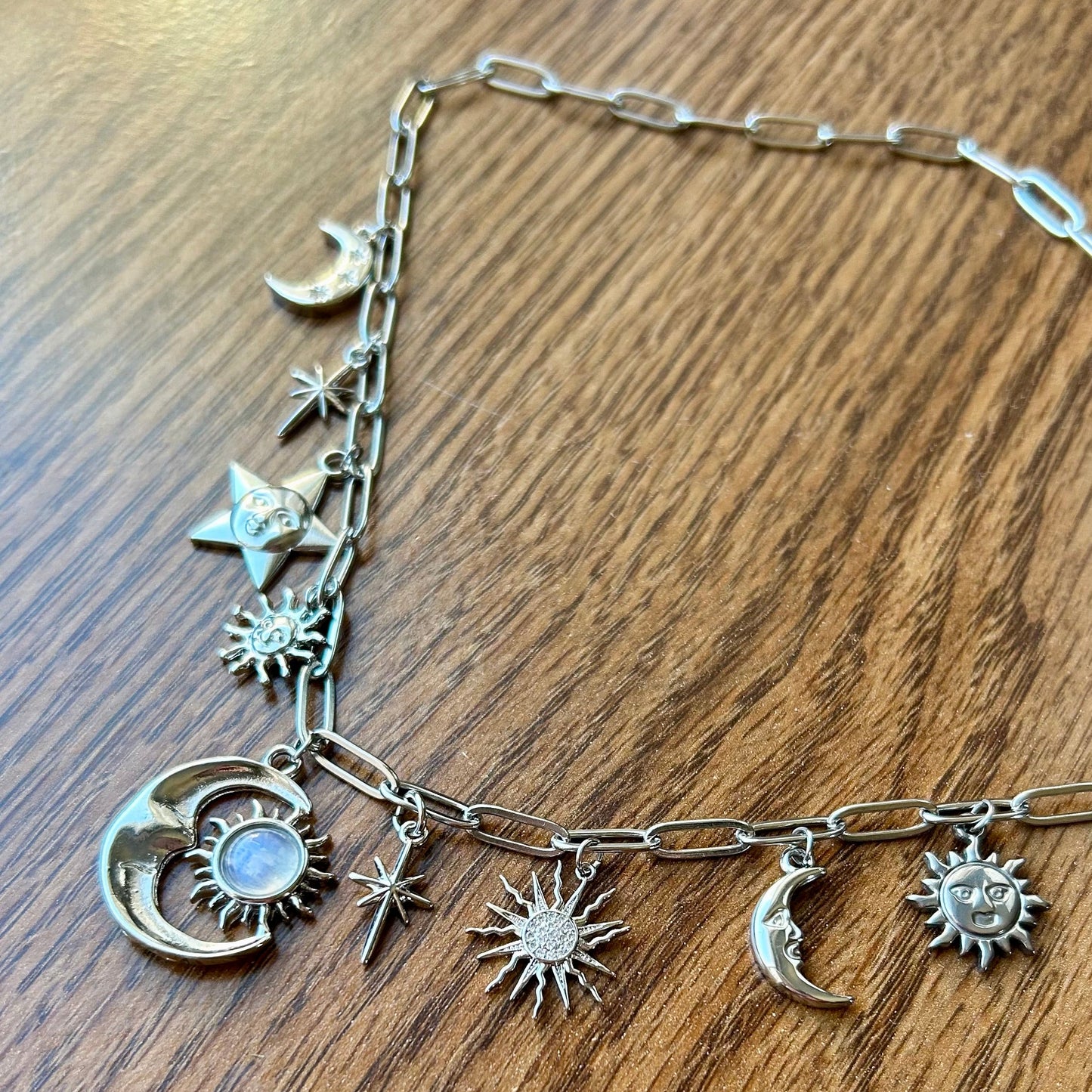 Moonstone Celestial Silver Charm Necklace