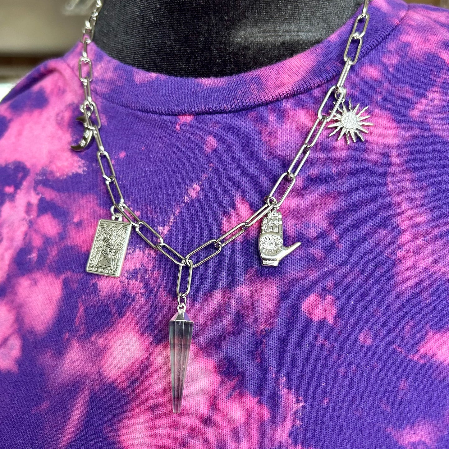 Fluorite Silver Charmed Necklace