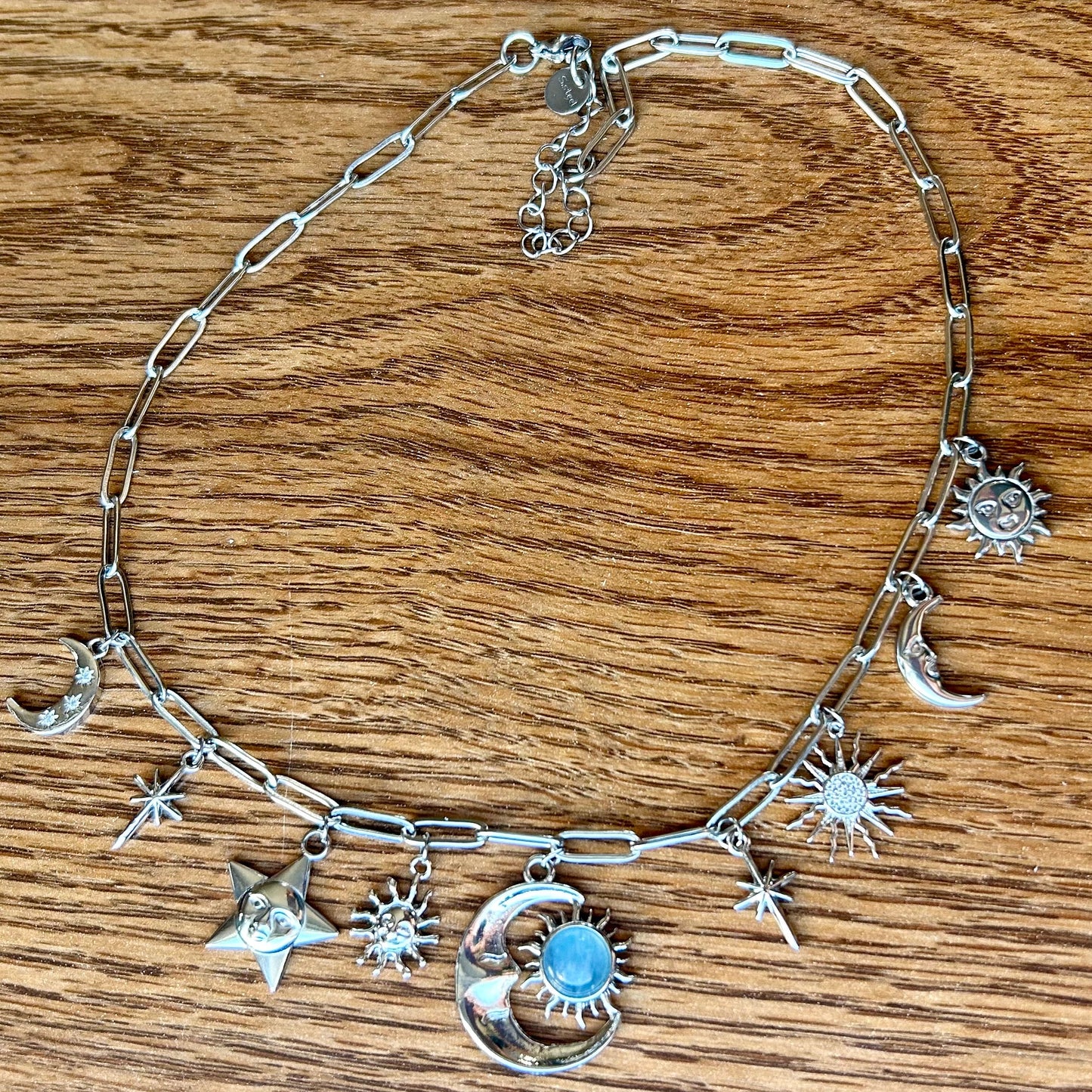 Aquamarine Celestial Silver Charm Necklace