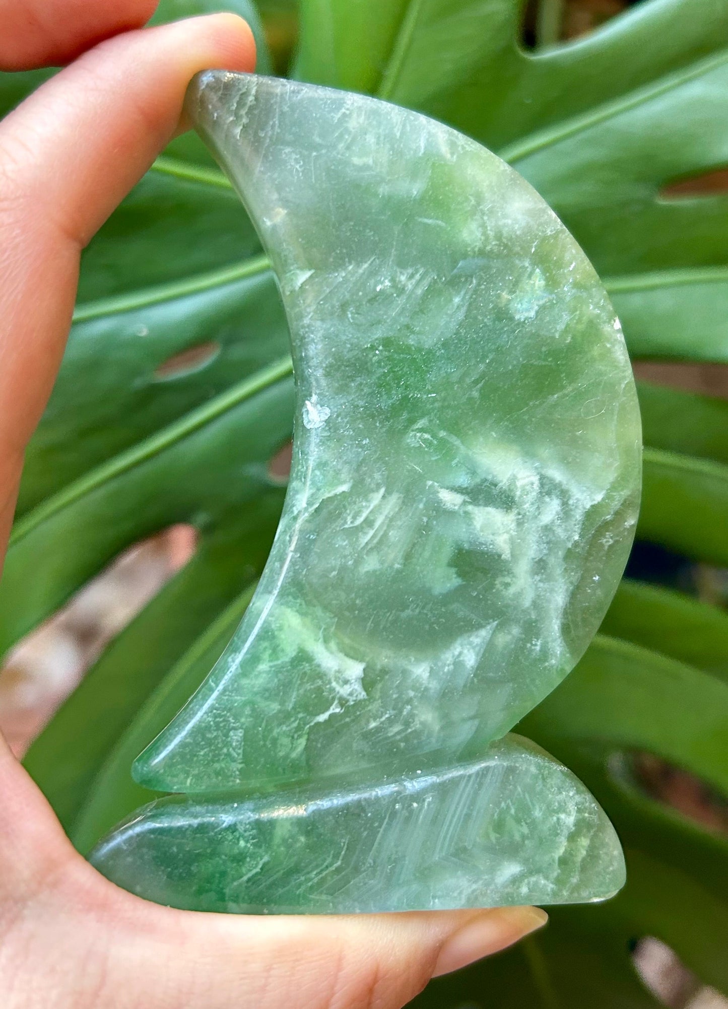 Green Fluorite Standing Moon Carving