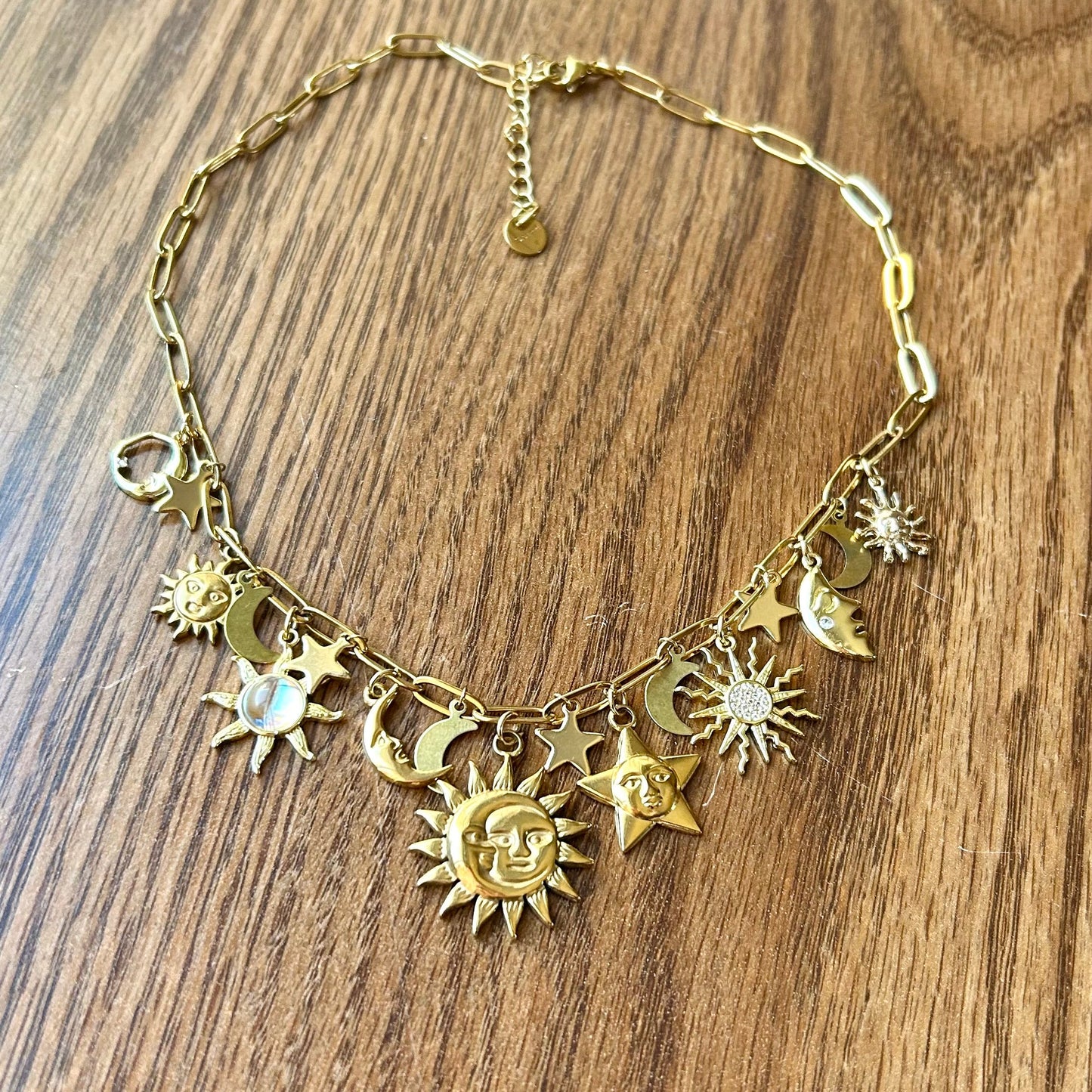 Celestial Gold Double Layer Charm Necklace