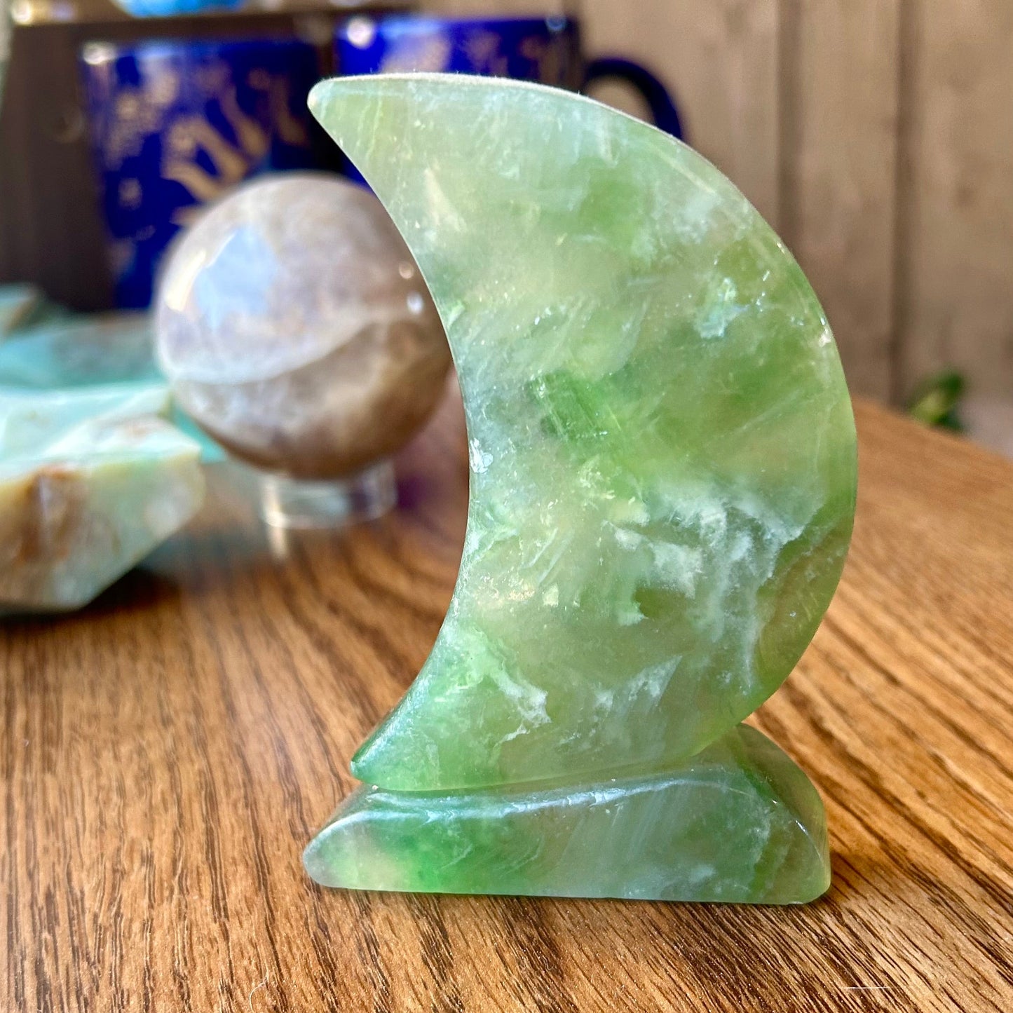Green Fluorite Standing Moon Carving