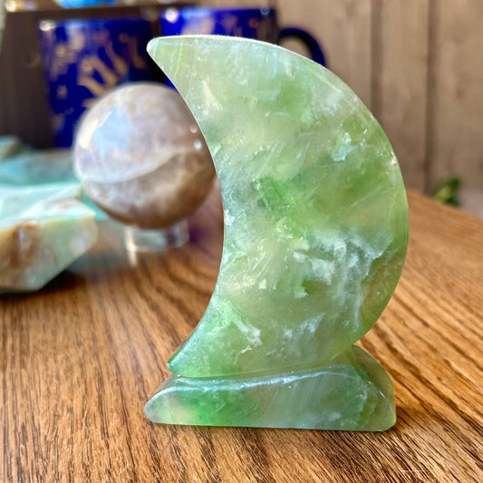 Green Fluorite Standing Moon Carving