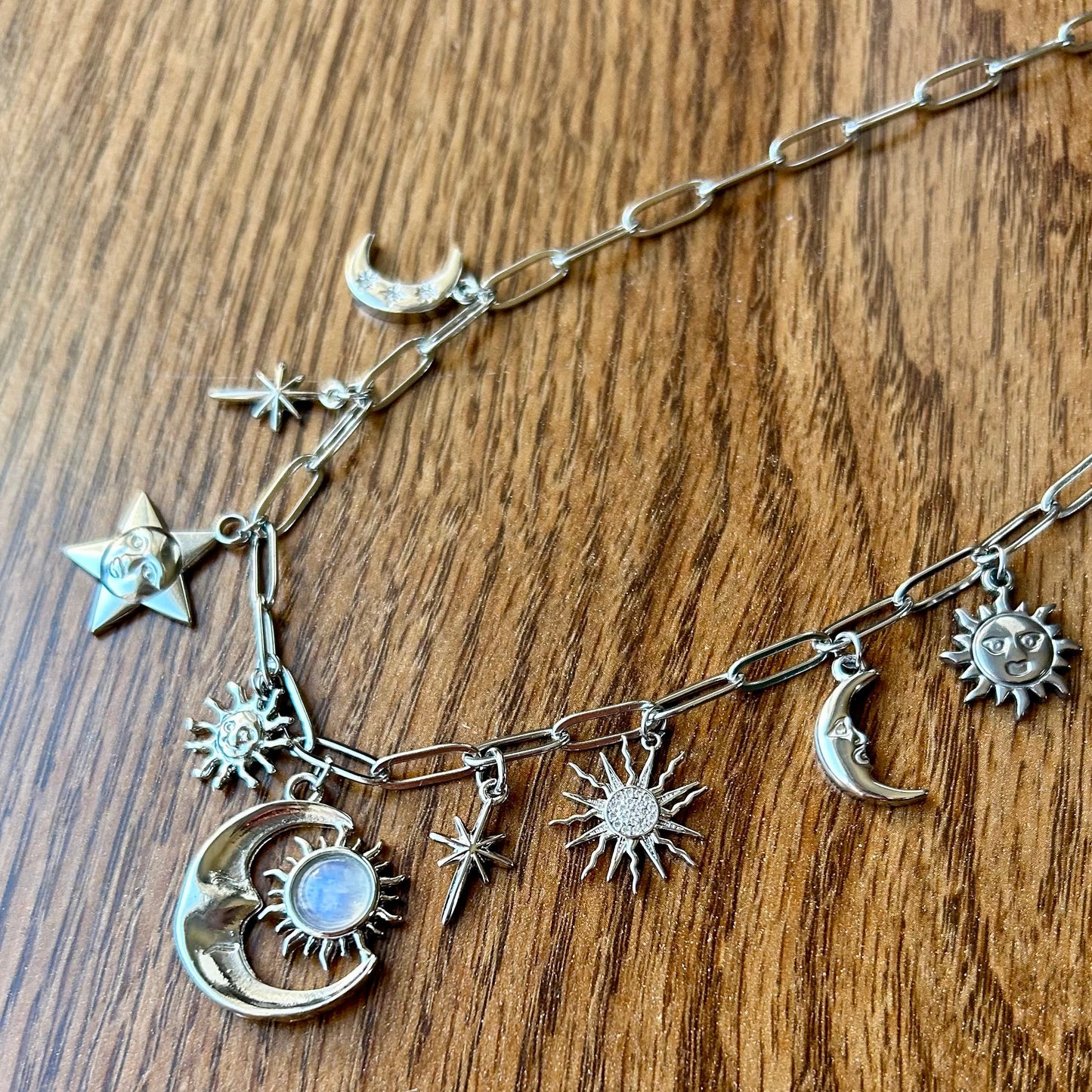 Moonstone Celestial Silver Charm Necklace