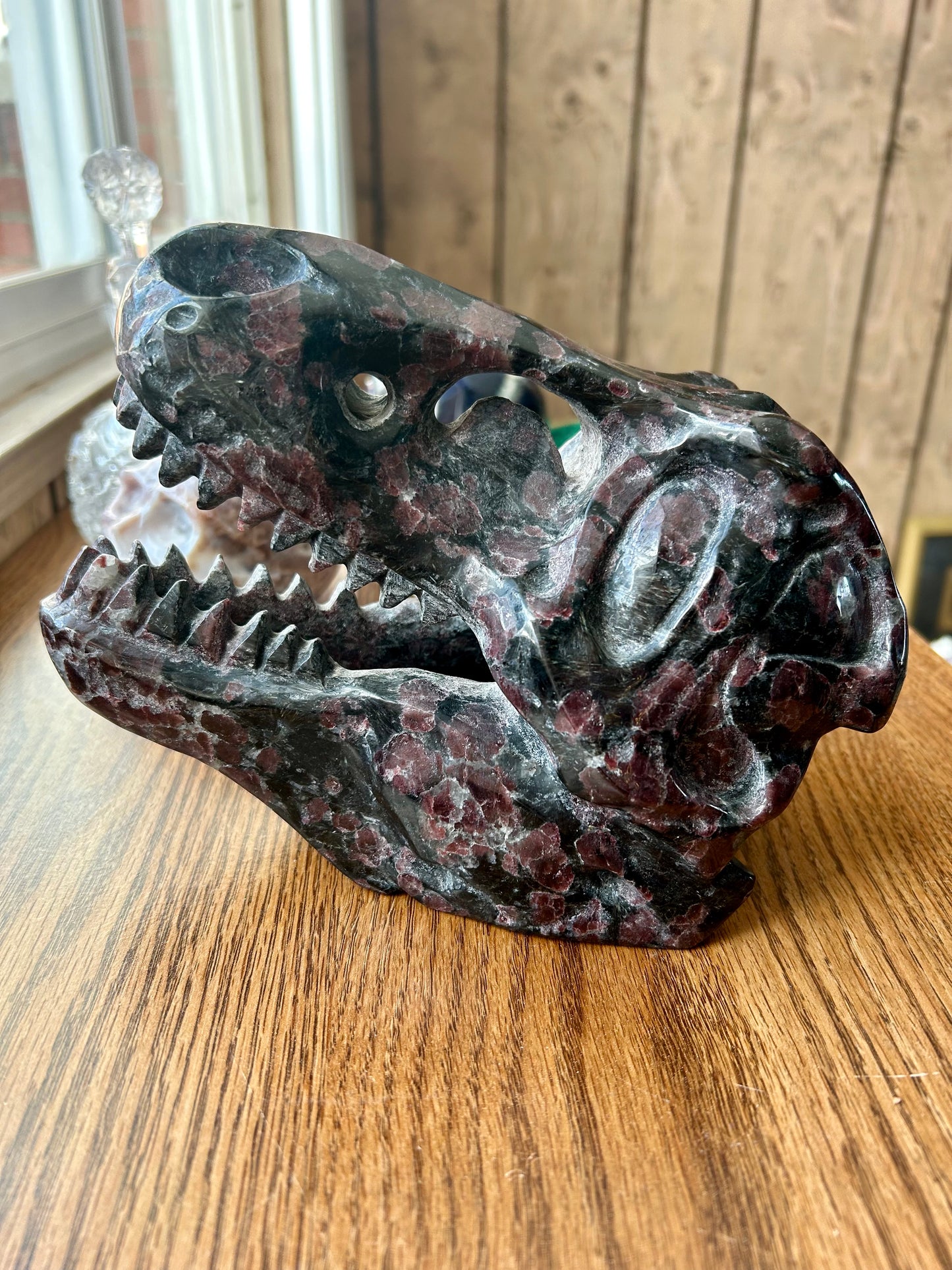 Firework Garnet Dinosaur Skull Carving 5+ lb