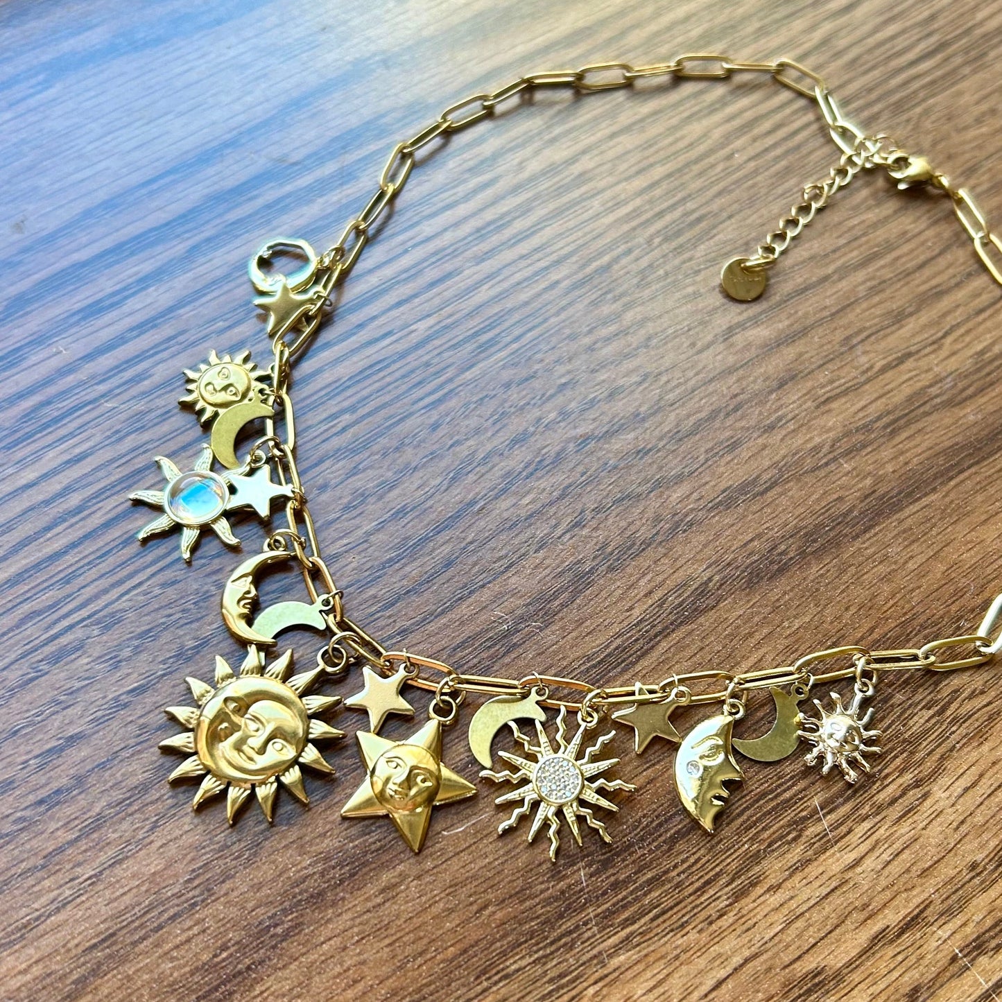 Celestial Gold Double Layer Charm Necklace