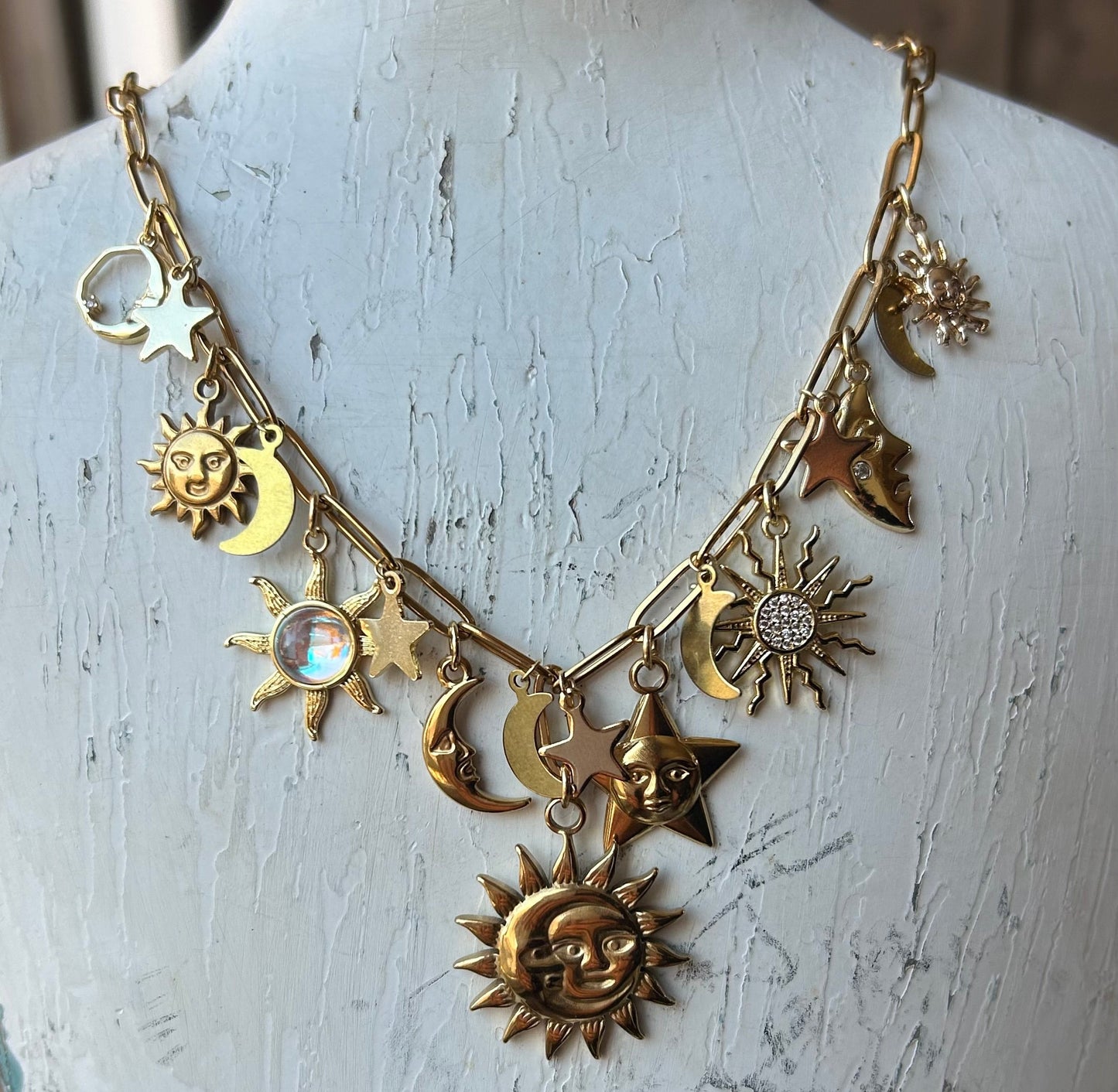Celestial Gold Double Layer Charm Necklace
