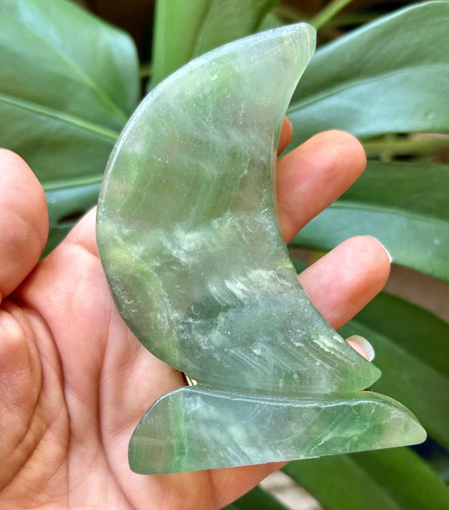 Green Fluorite Standing Moon Carving