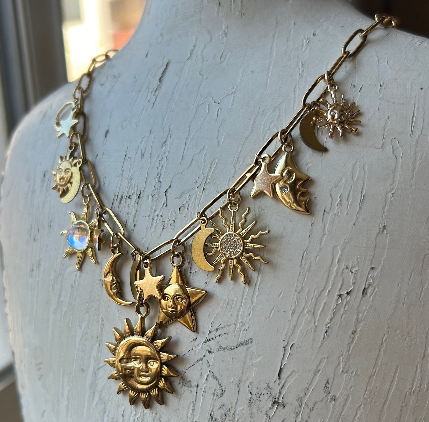 Celestial Gold Double Layer Charm Necklace