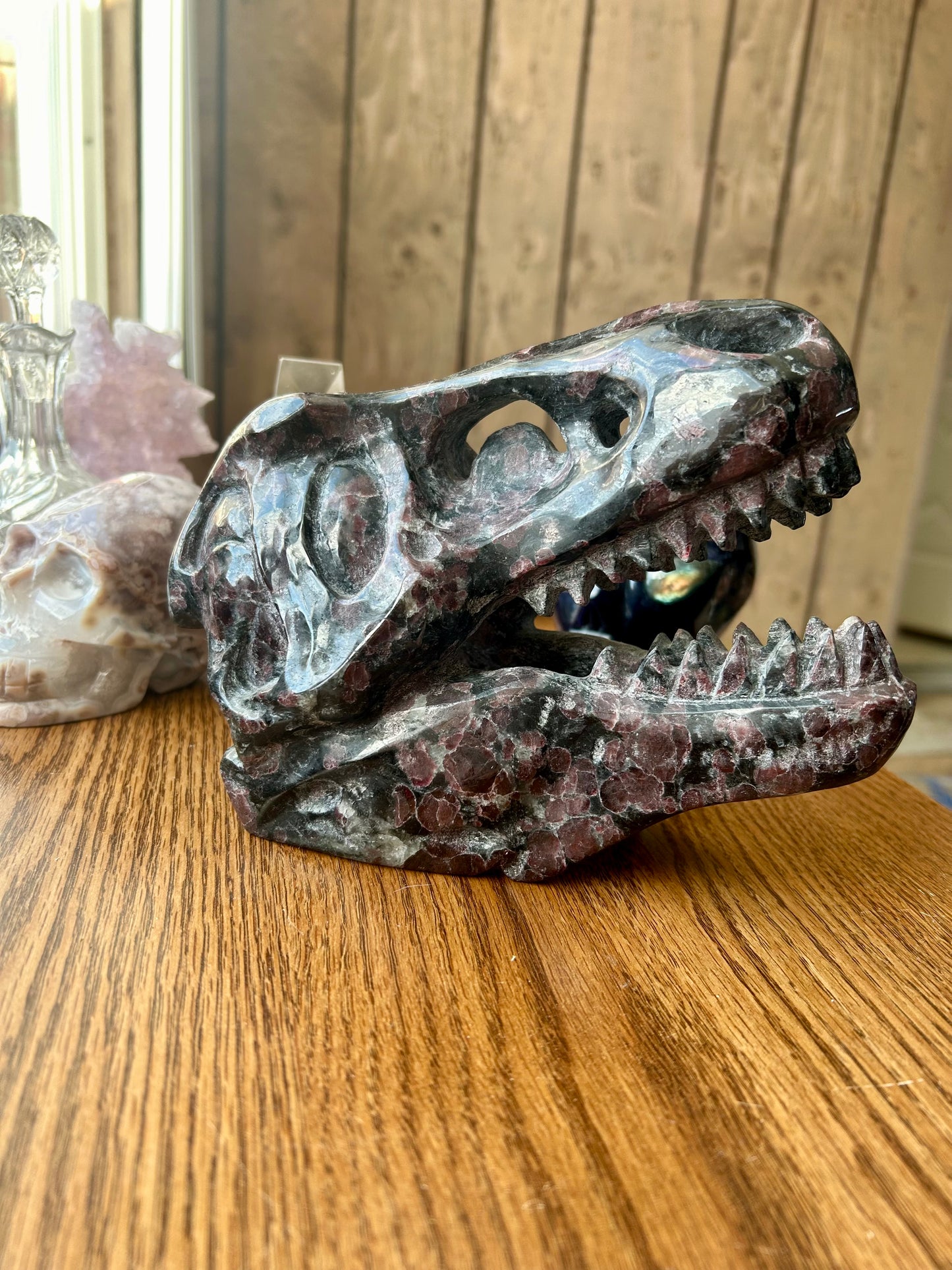 Firework Garnet Dinosaur Skull Carving 5+ lb