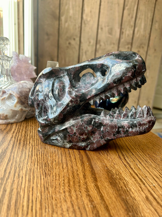 Firework Garnet Dinosaur Skull Carving 5+ lb