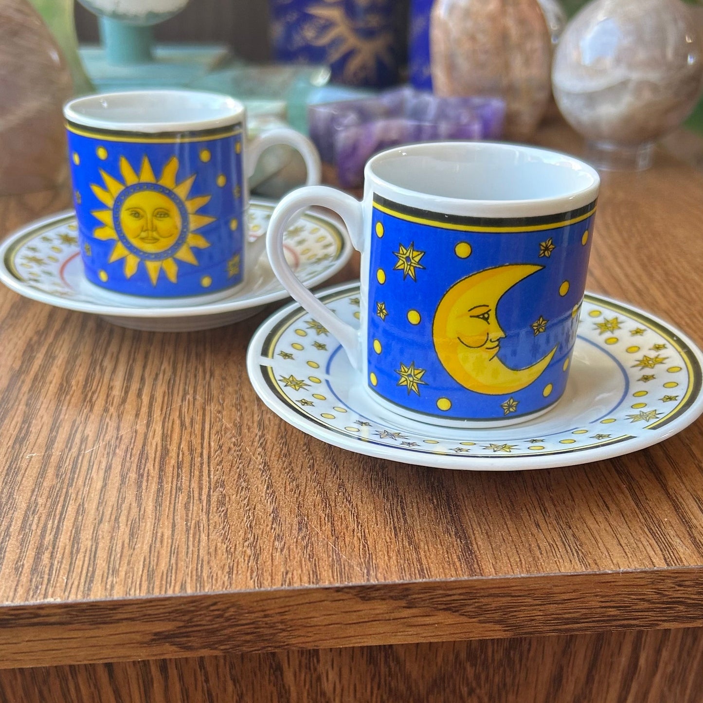 Vintage Celestial 4 pc Espresso Cup Saucer Set