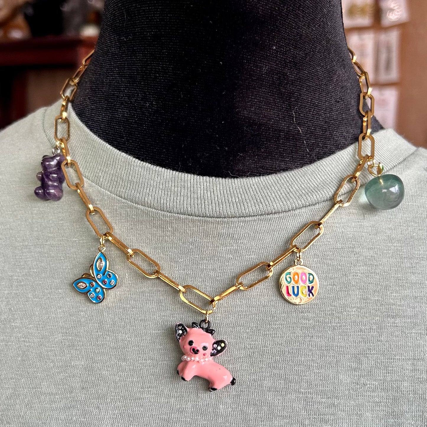 Amethyst Gummy Bear Charm Necklace