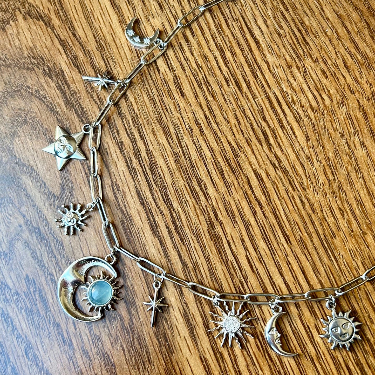 Aquamarine Celestial Silver Charm Necklace