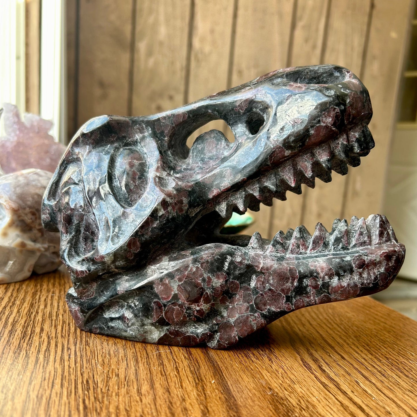 Firework Garnet Dinosaur Skull Carving 5+ lb