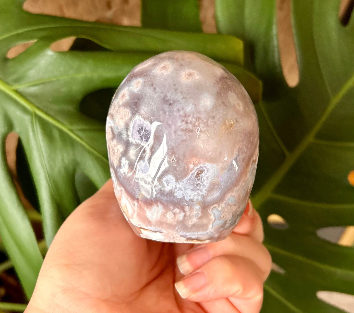 Pink Amethyst Flower Agate Skull Carving