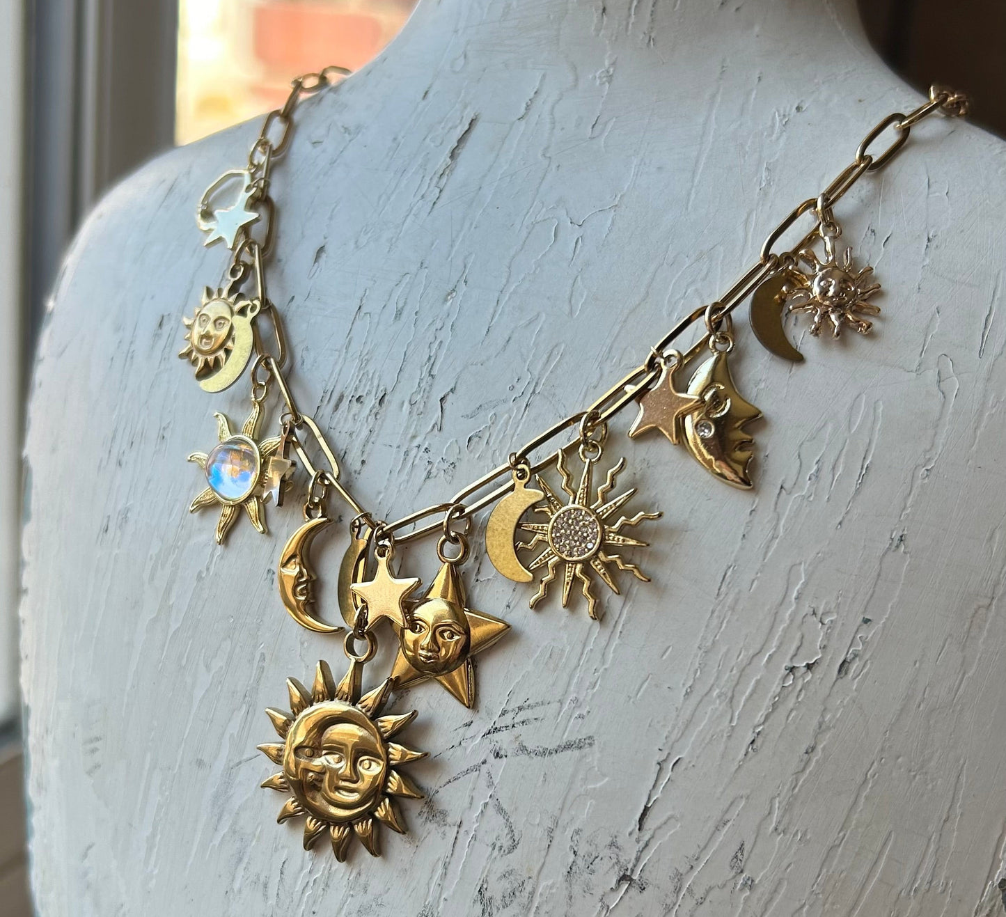 Celestial Gold Double Layer Charm Necklace