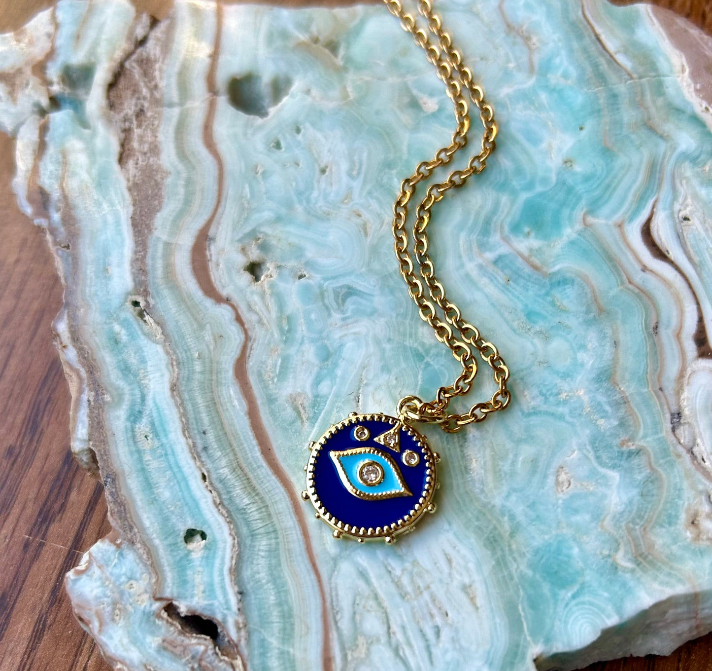 Blue Evil Eye Gold Charm Necklace