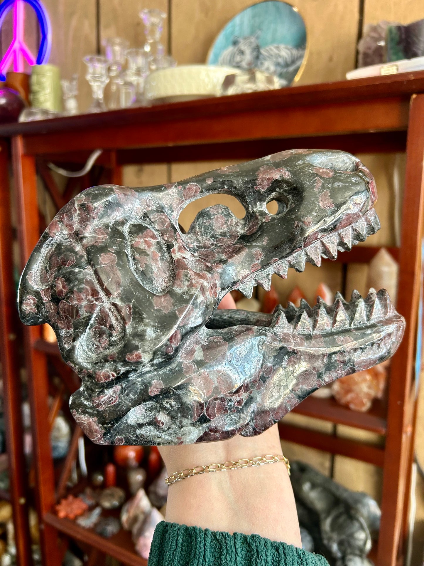 Firework Garnet Dinosaur Skull Carving 5+ lb