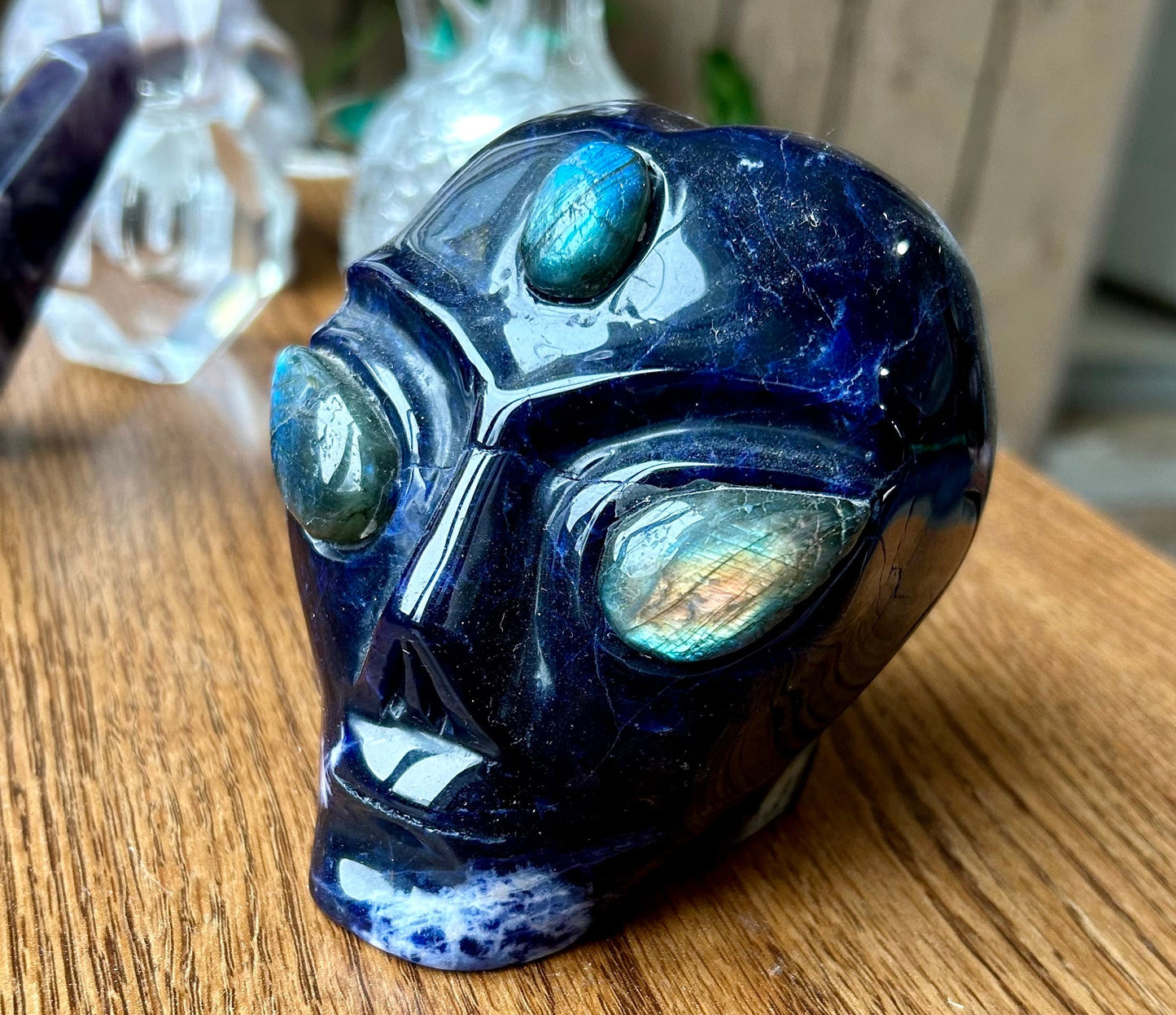Sodalite Alien Head with Labradorite Eyes