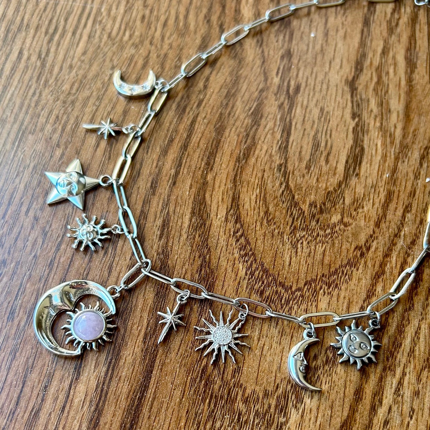 Kunzite Celestial Silver Charm Necklace