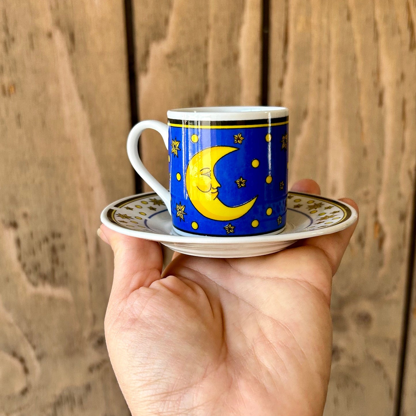 Vintage Celestial 4 pc Espresso Cup Saucer Set