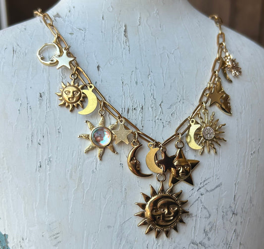 Celestial Gold Double Layer Charm Necklace