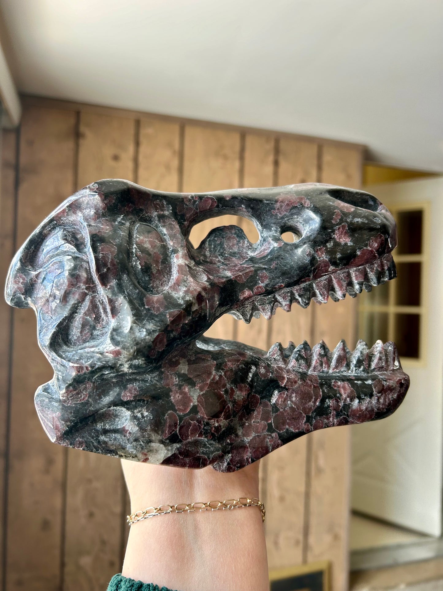 Firework Garnet Dinosaur Skull Carving 5+ lb