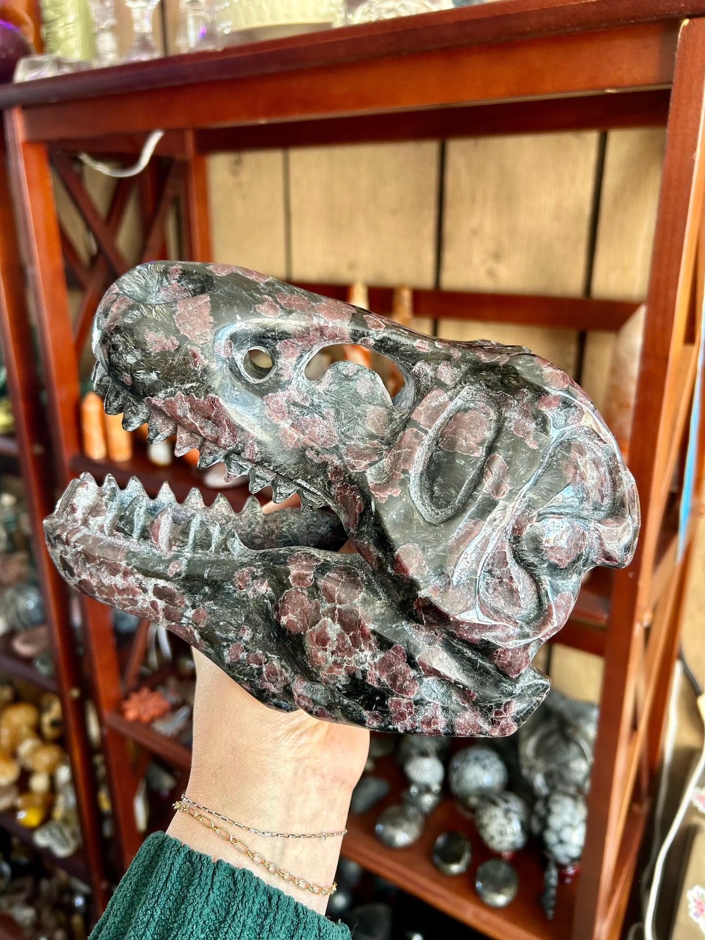 Firework Garnet Dinosaur Skull Carving 5+ lb