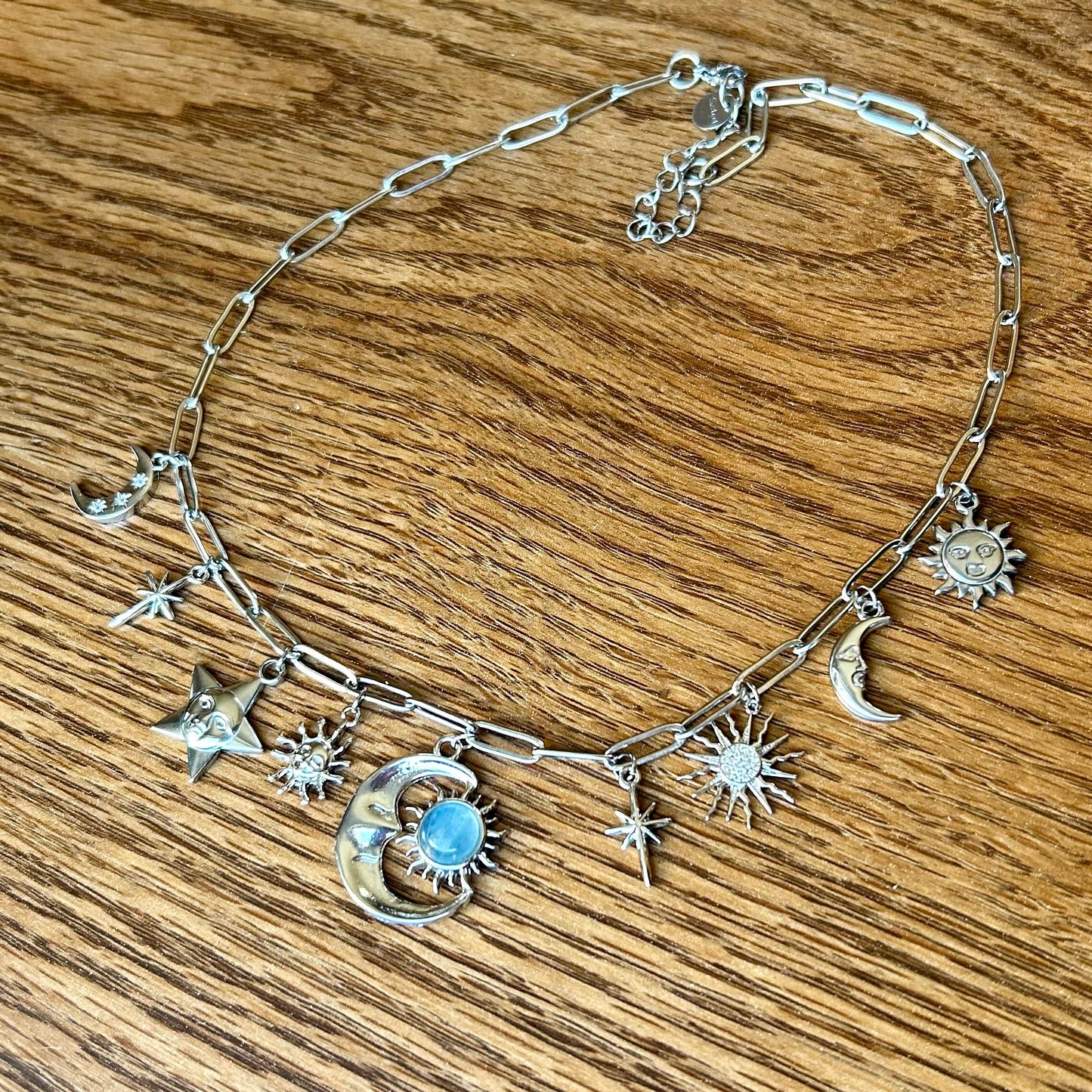 Aquamarine Celestial Silver Charm Necklace