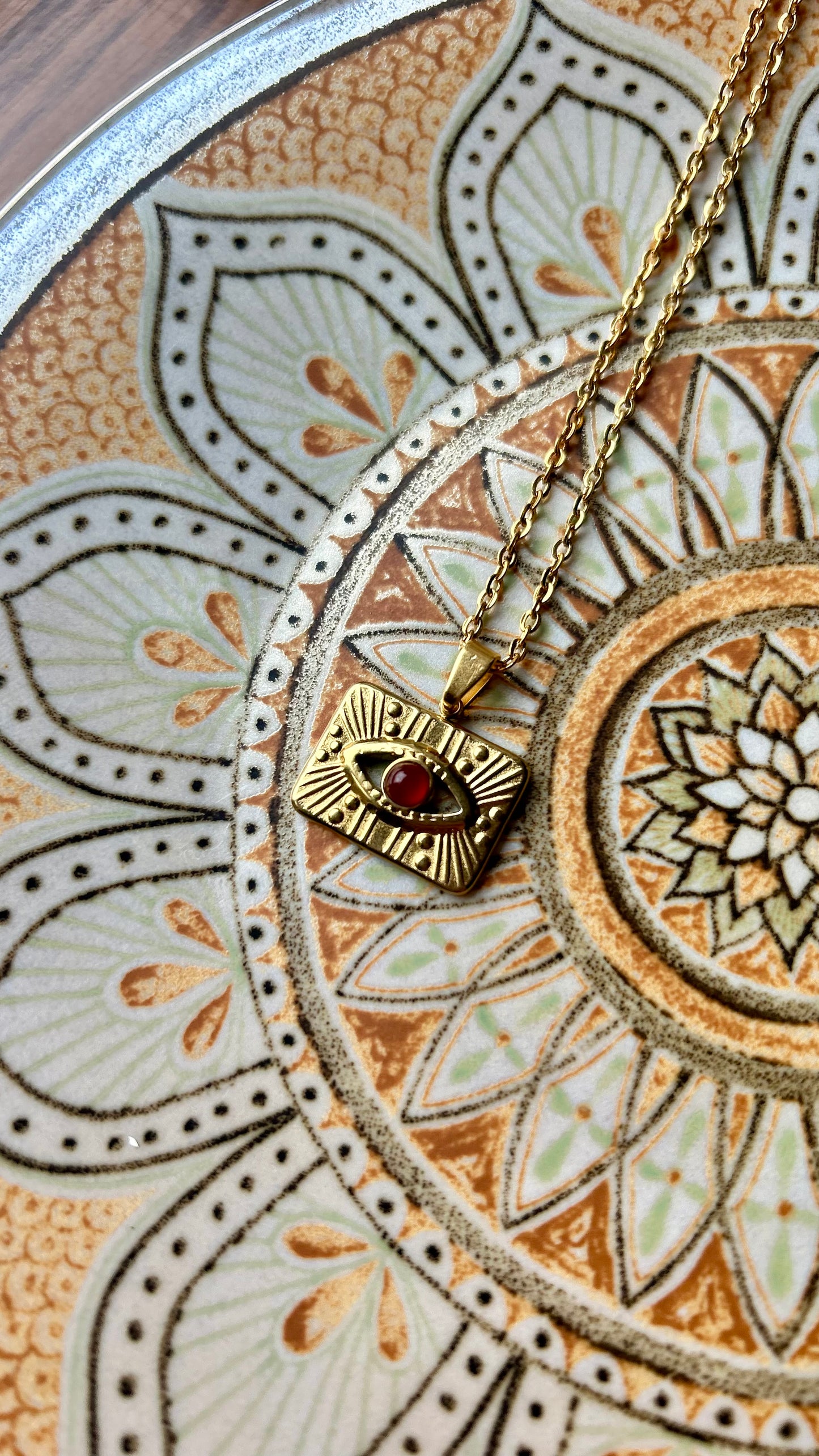 Carnelian Evil Eye Gold Pendant Necklace