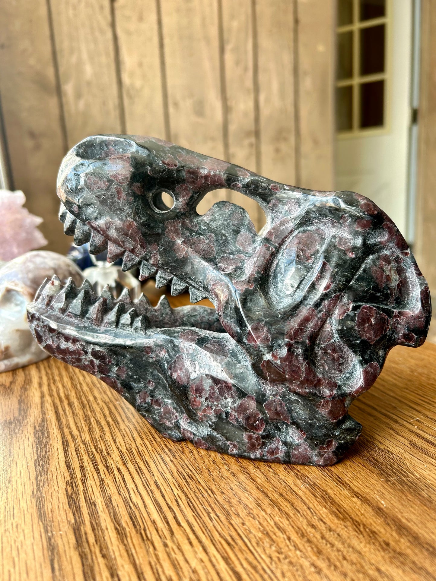 Firework Garnet Dinosaur Skull Carving 5+ lb