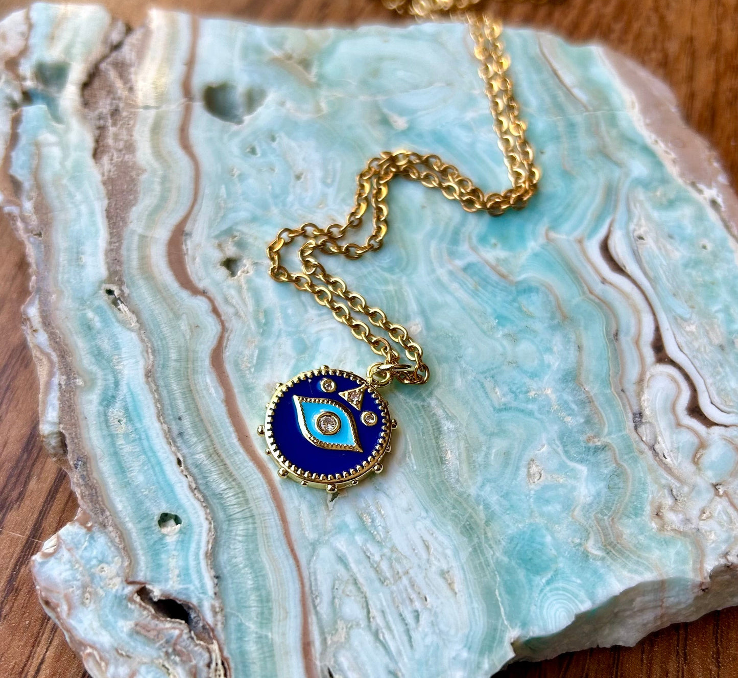 Blue Evil Eye Gold Charm Necklace