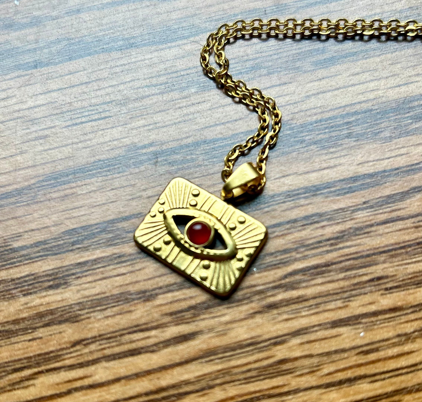 Carnelian Evil Eye Gold Pendant Necklace