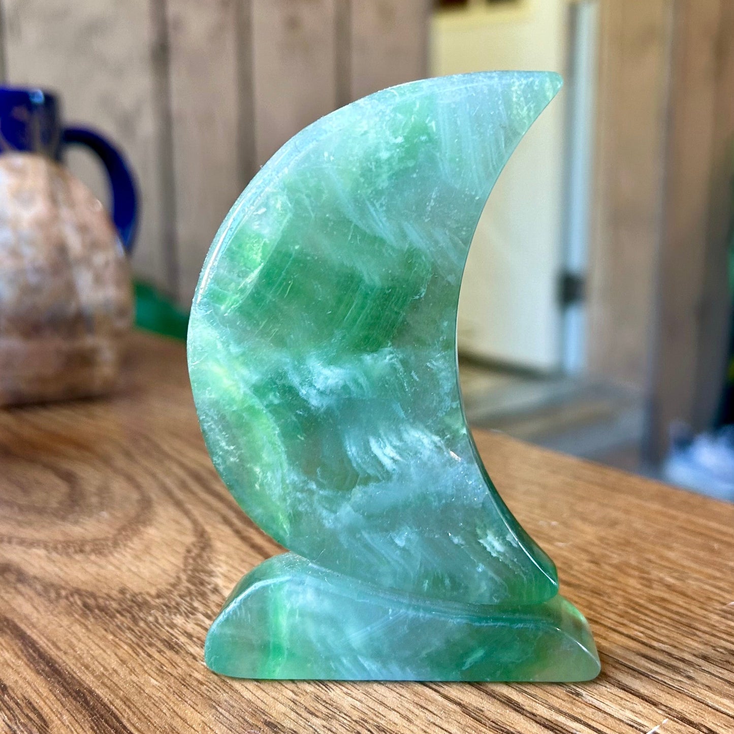 Green Fluorite Standing Moon Carving