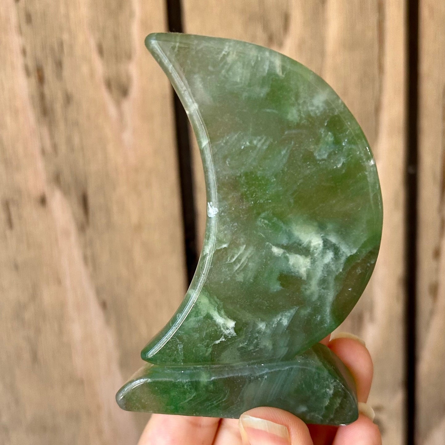 Green Fluorite Standing Moon Carving