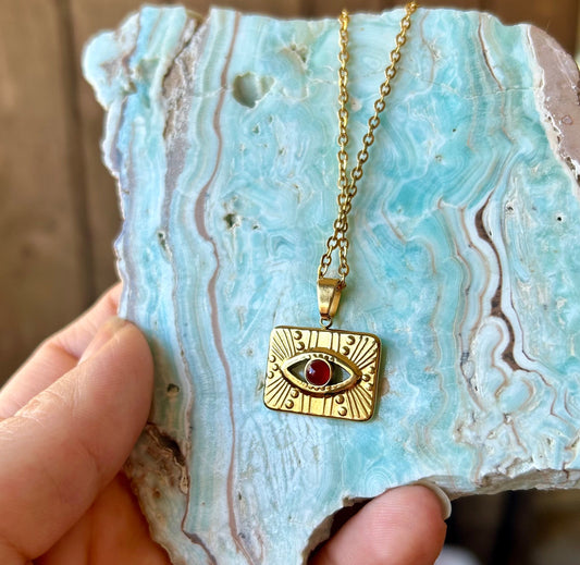 Carnelian Evil Eye Gold Pendant Necklace