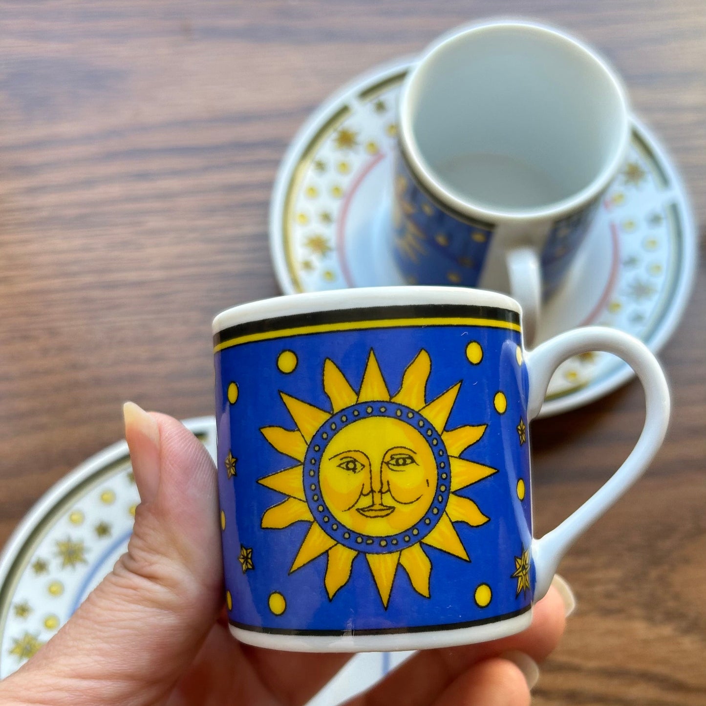 Vintage Celestial 4 pc Espresso Cup Saucer Set