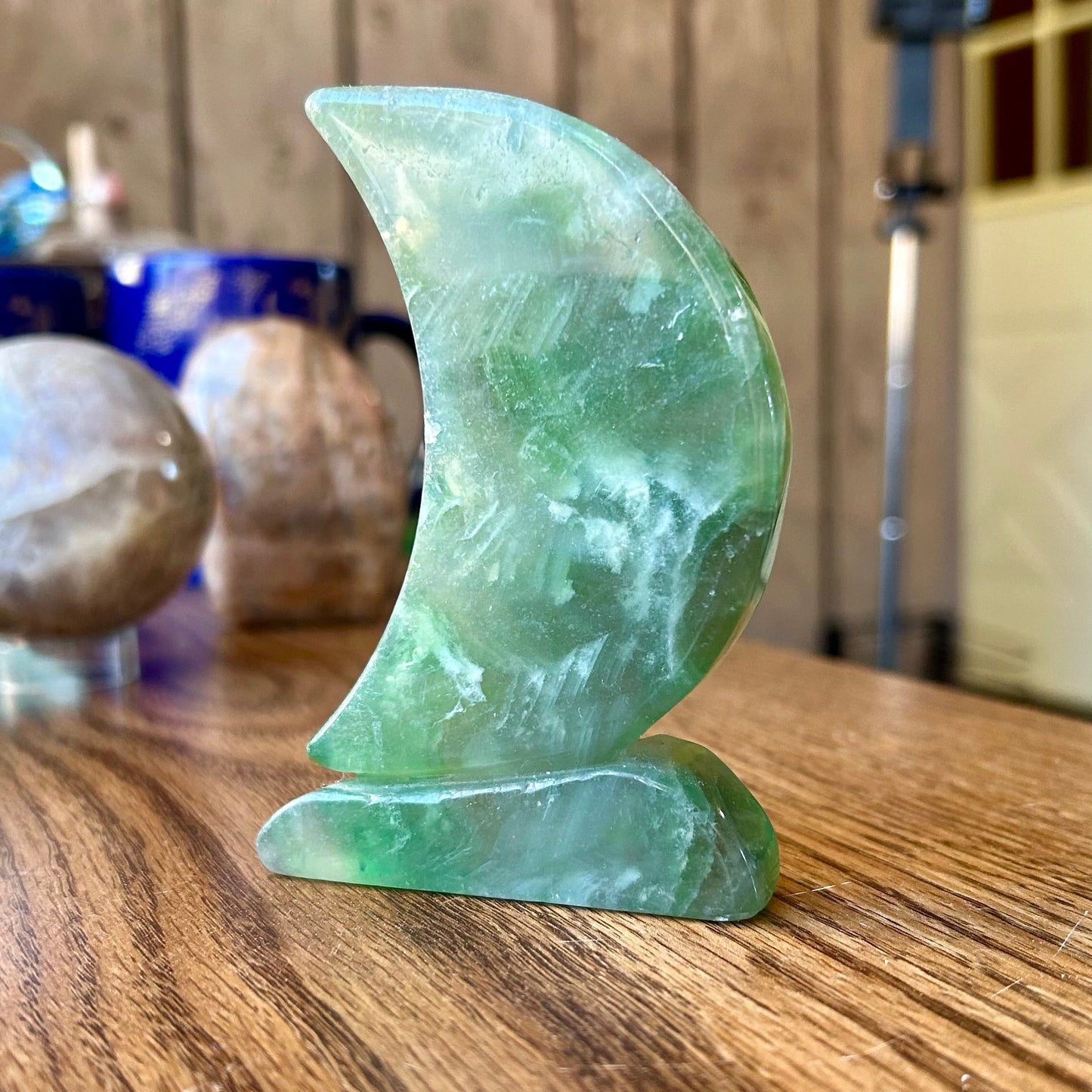 Green Fluorite Standing Moon Carving