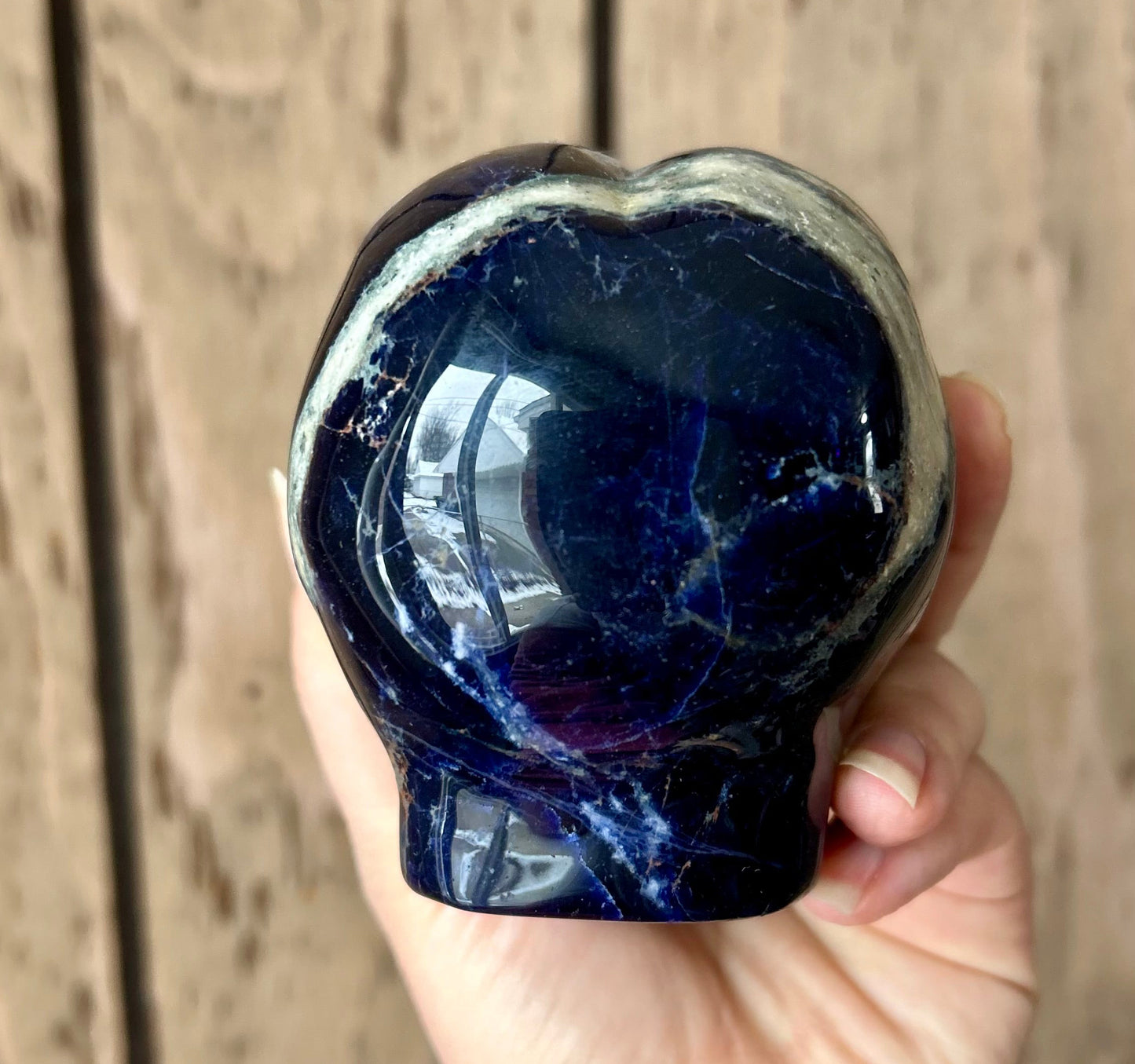 Sodalite Alien Head with Labradorite Eyes