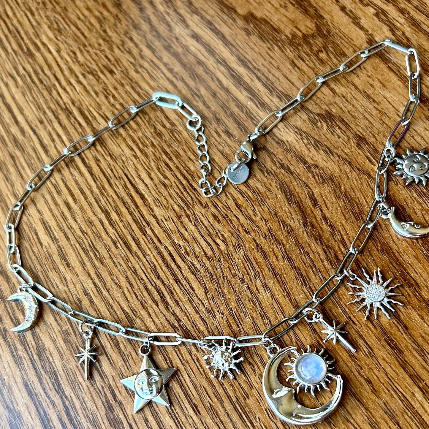 Moonstone Celestial Silver Charm Necklace